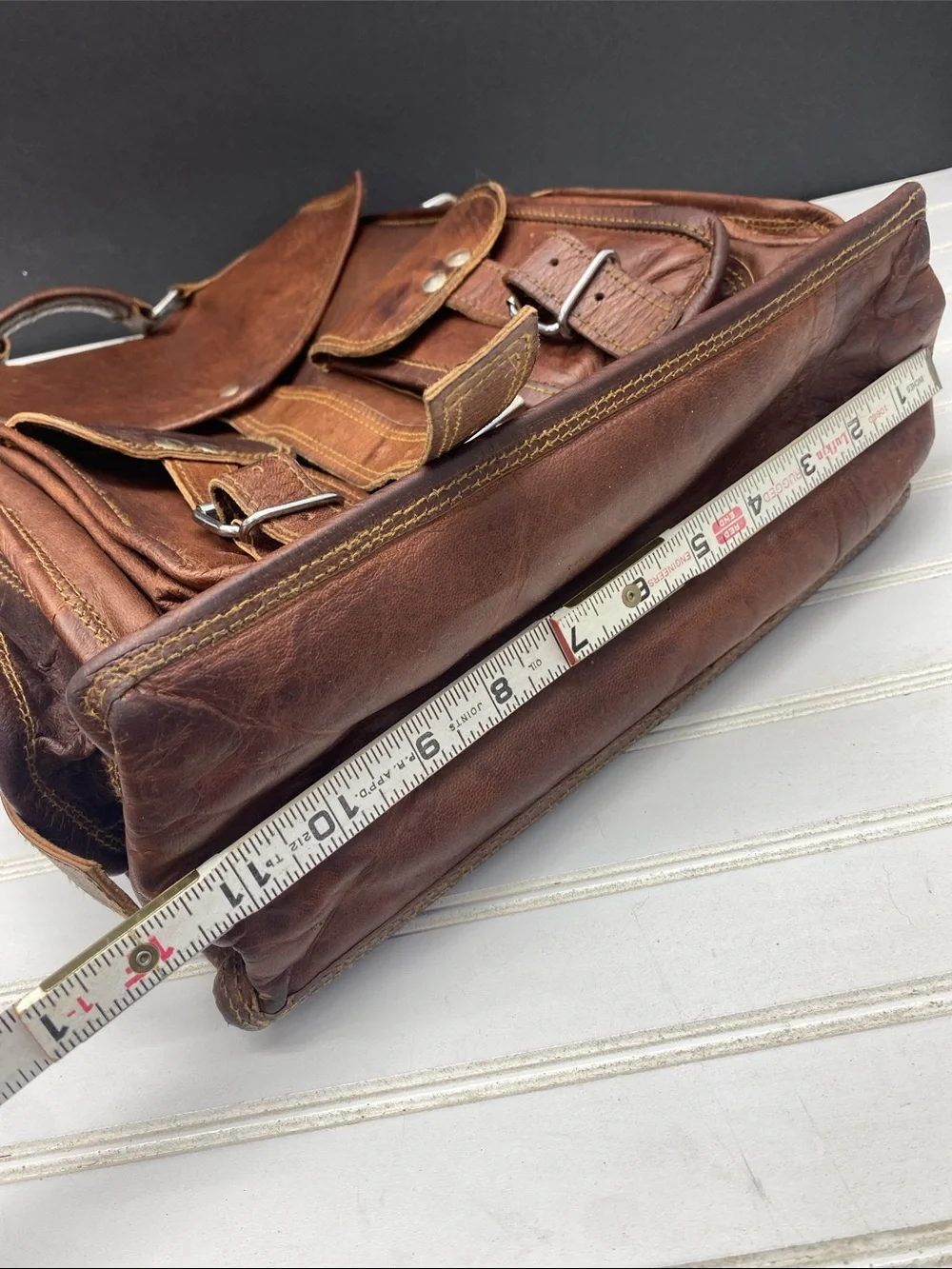 MaheTri Historic Brown Leather Backpack Messenger Bag